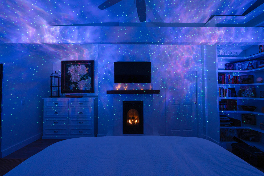 bedroom with sky lite evolve in blue and pink