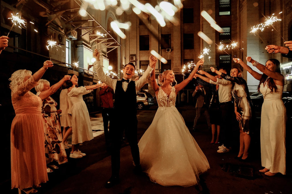 wedding party entrance with sparklers