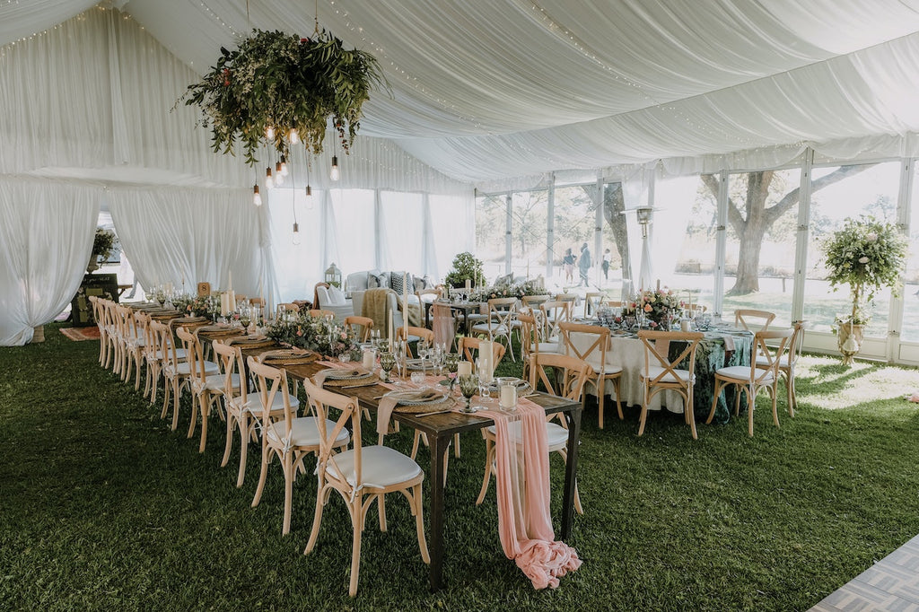 party tent with table arrangements