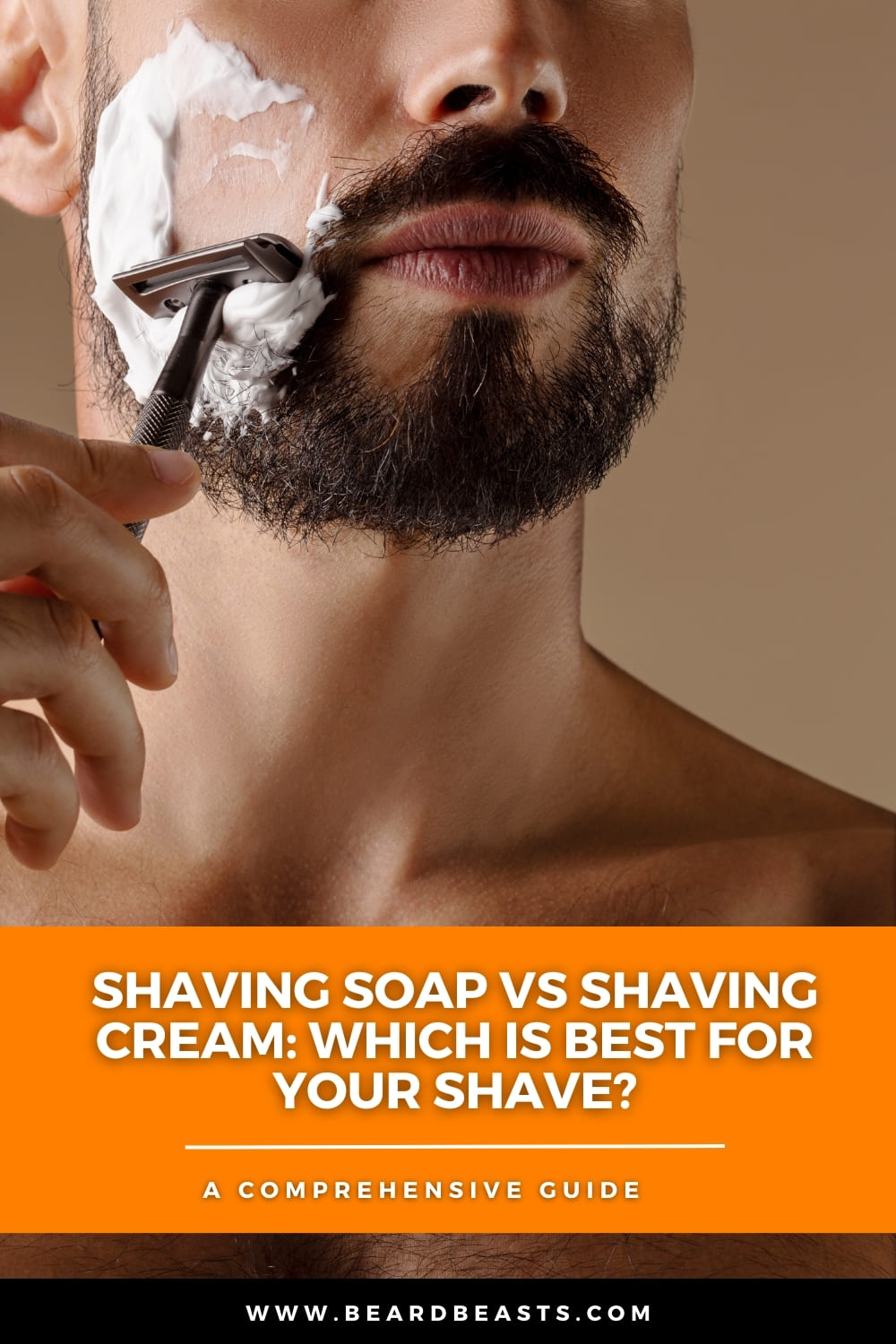 Close-up of a man shaving with a safety razor and shaving cream, illustrating the effectiveness of modern shaving products. The image features the text 'Shaving Soap vs Shaving Cream: Which is Best for Your Shave?' highlighting a comprehensive guide on choosing between the two.